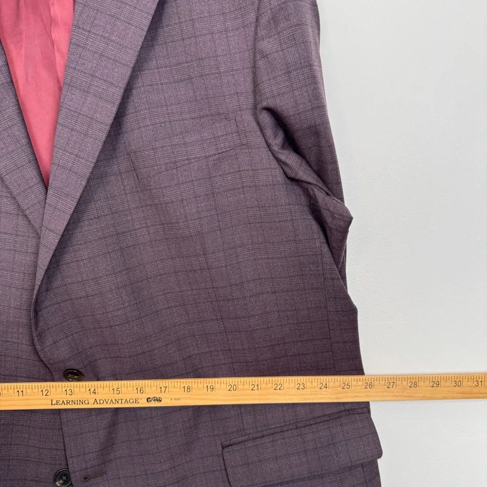 Hart Schaffner Marx Chicago Fit Suit Mens 52L Plum Purple Glen Plaid Wool USA